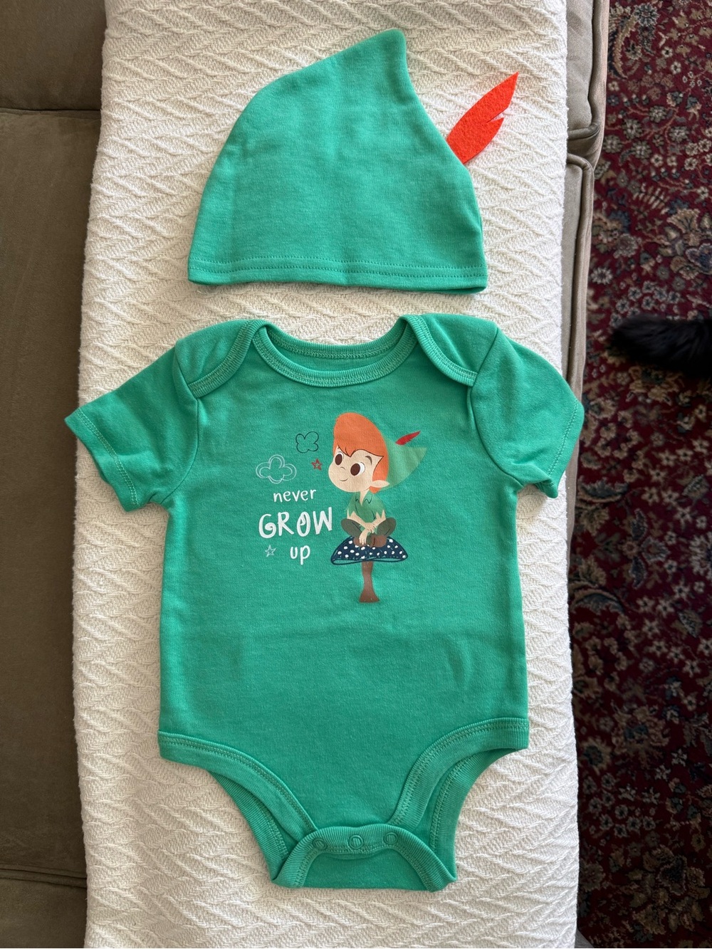 Disney Green 'Never Grow Up' Peter Pan Inspired One-Piece with Hat